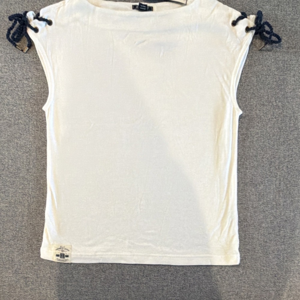 American Living Sleeveless Knit Top Boat Neck White S Cotton Tie Accent. Y2K